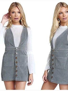 SHOW ME YOUR MUMU Connelly Overall Dress Gray Corduroy Jumper